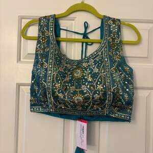 Indya Luxe- Teal Blue Embroidered Choli Padded Blouse